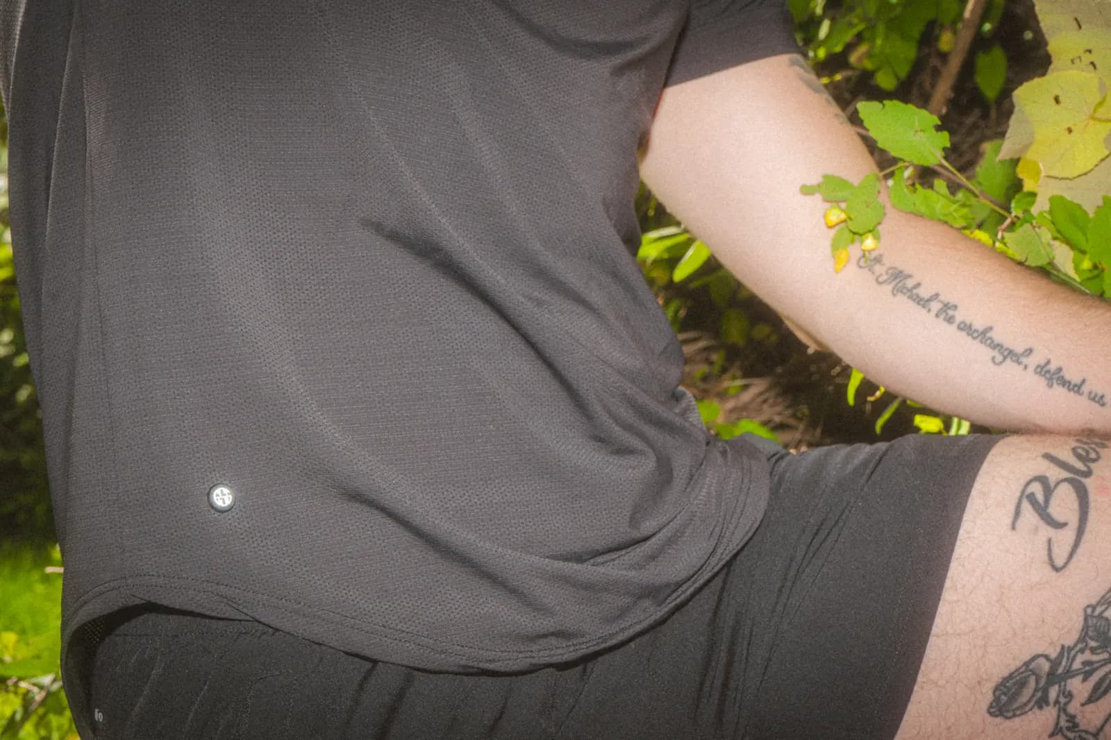 GS I vented gym shirt, close-up of the breathable nylon-spandex fabric