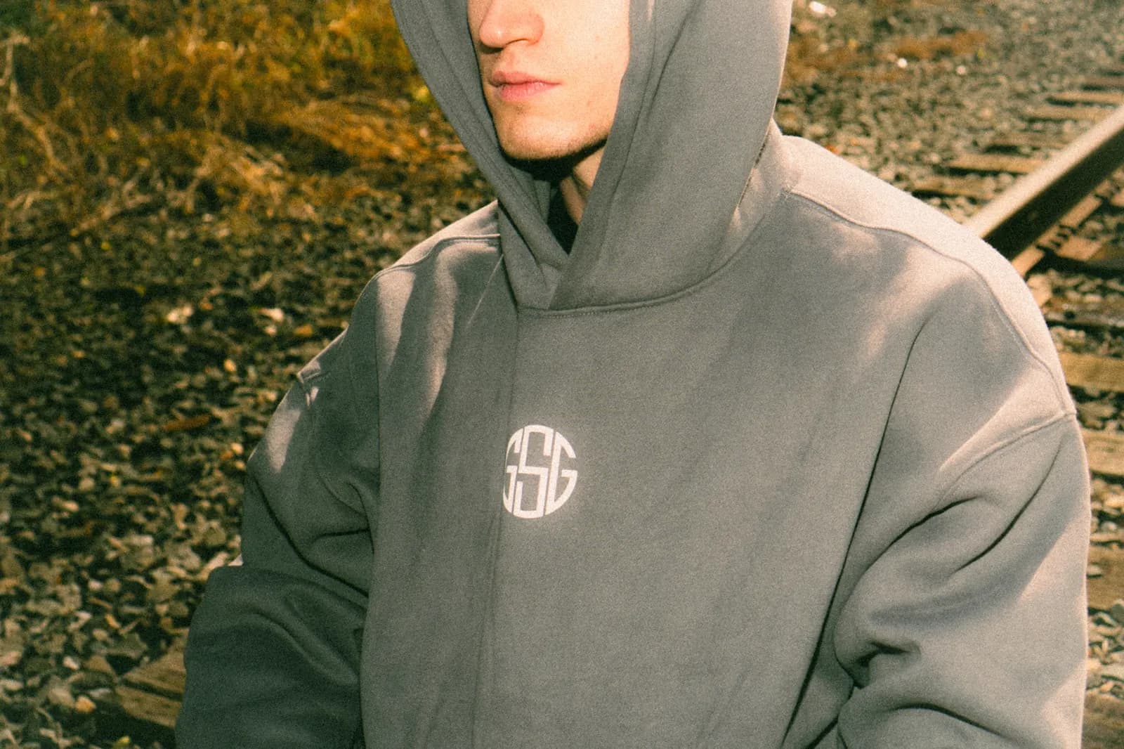 The Reaper hoodie in grey, close-up of the heavyweight cotton